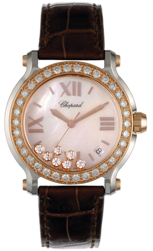 HAPPY SPORT MEDIUM QUARTZ 36MM STEEL & ROSE GOLD MOTHER OF PEARL ALLIGATOR