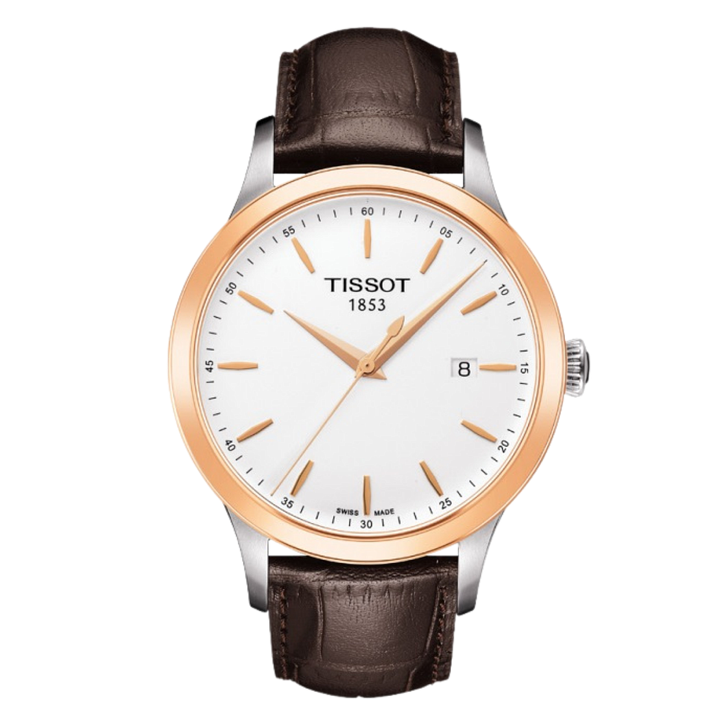 T-GOLD CLASSIC QUARTZ 41,5MM STEEL WHITE LEATHER