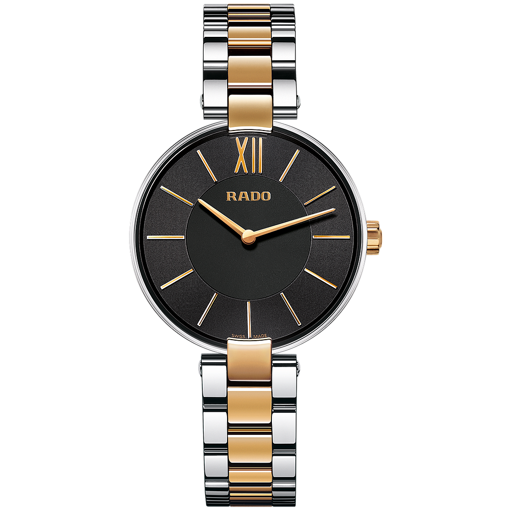 COUPOLE SILVER/ROSE QUARTZ 32,5MM STEEL & PVD BLACK STEEL & PVD