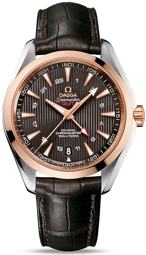 SEAMASTER AQUA TERRA 150M GMT CO AXIAL AUTOMATIC 43MM STEEL & ROSE GOLD BROWN ALLIGATOR