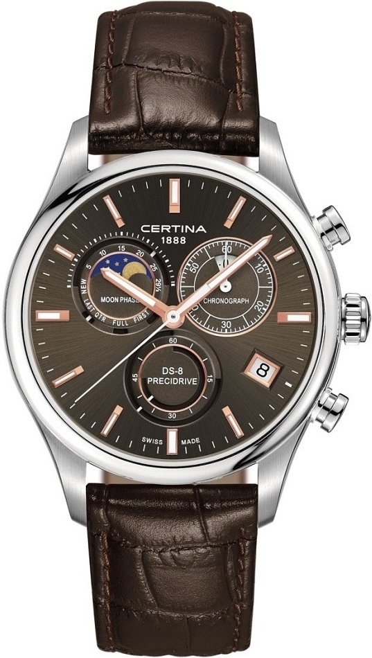 DS 8 CHRONO MOON PHASE QUARTZ 42MM STEEL BROWN ALLIGATOR