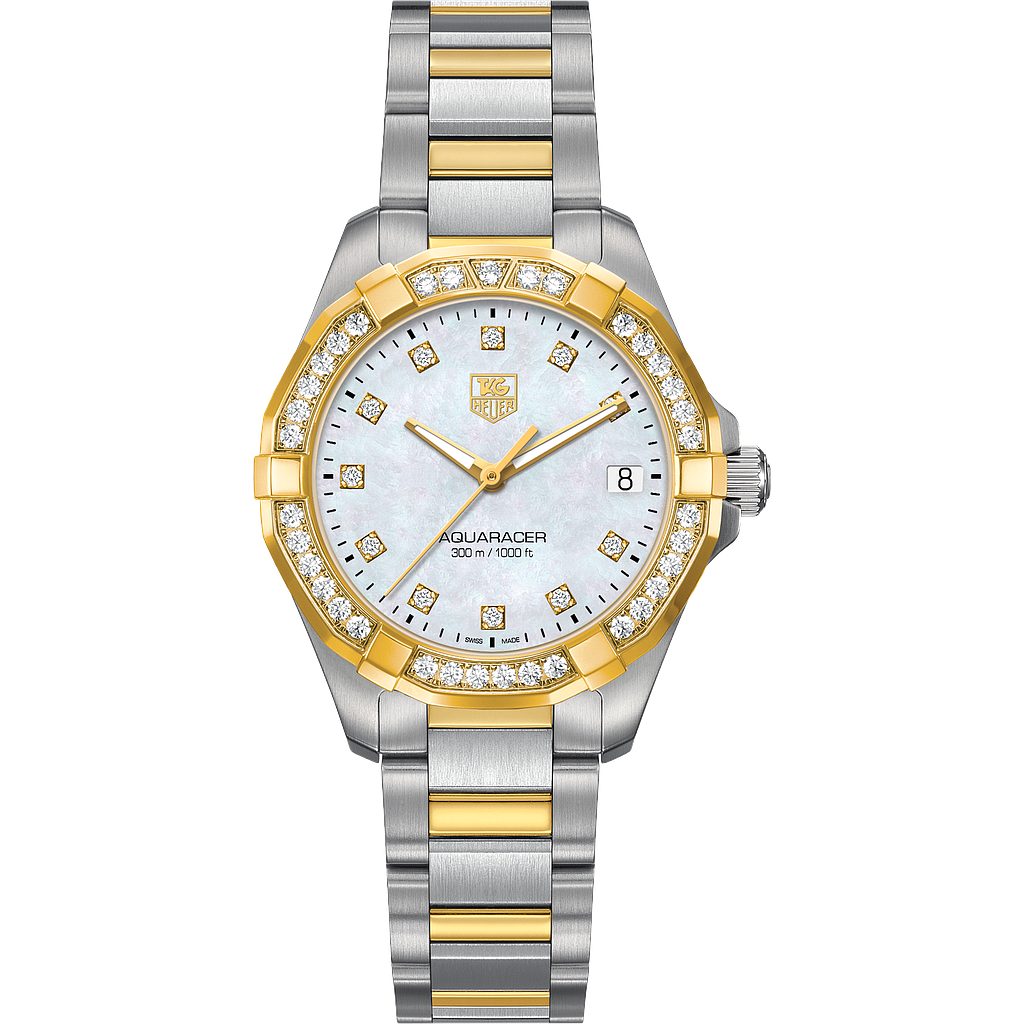 AQUARACER 300M QUARTZ QUARTZ 32MM STEEL MOTHER OF PEARL STEEL & PVD