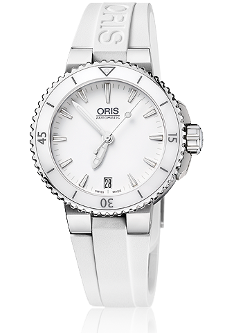 AQUIS DATE AUTOMATIC 36MM STEEL WHITE RUBBER