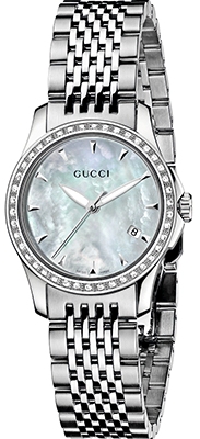 G TIMELESS QUARTZ SMALL QUARTZ 27MM STEEL MOTHER OF PEARL STEEL