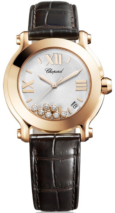 HAPPY SPORT MEDIUM QUARTZ 36MM ROSE GOLD SILVER ALLIGATOR