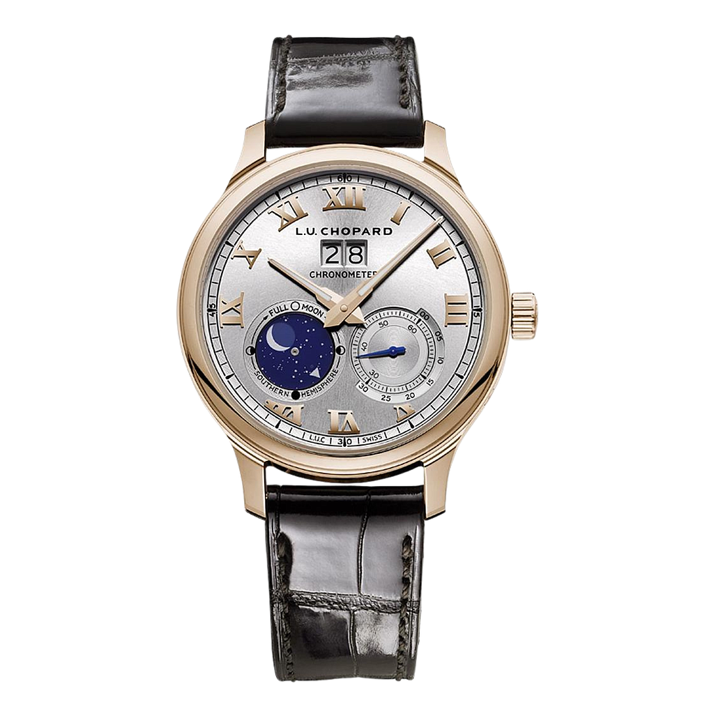 L.U.C. LUNAR BIG DATE AUTOMATIC 42MM ROSE GOLD SILVER ALLIGATOR