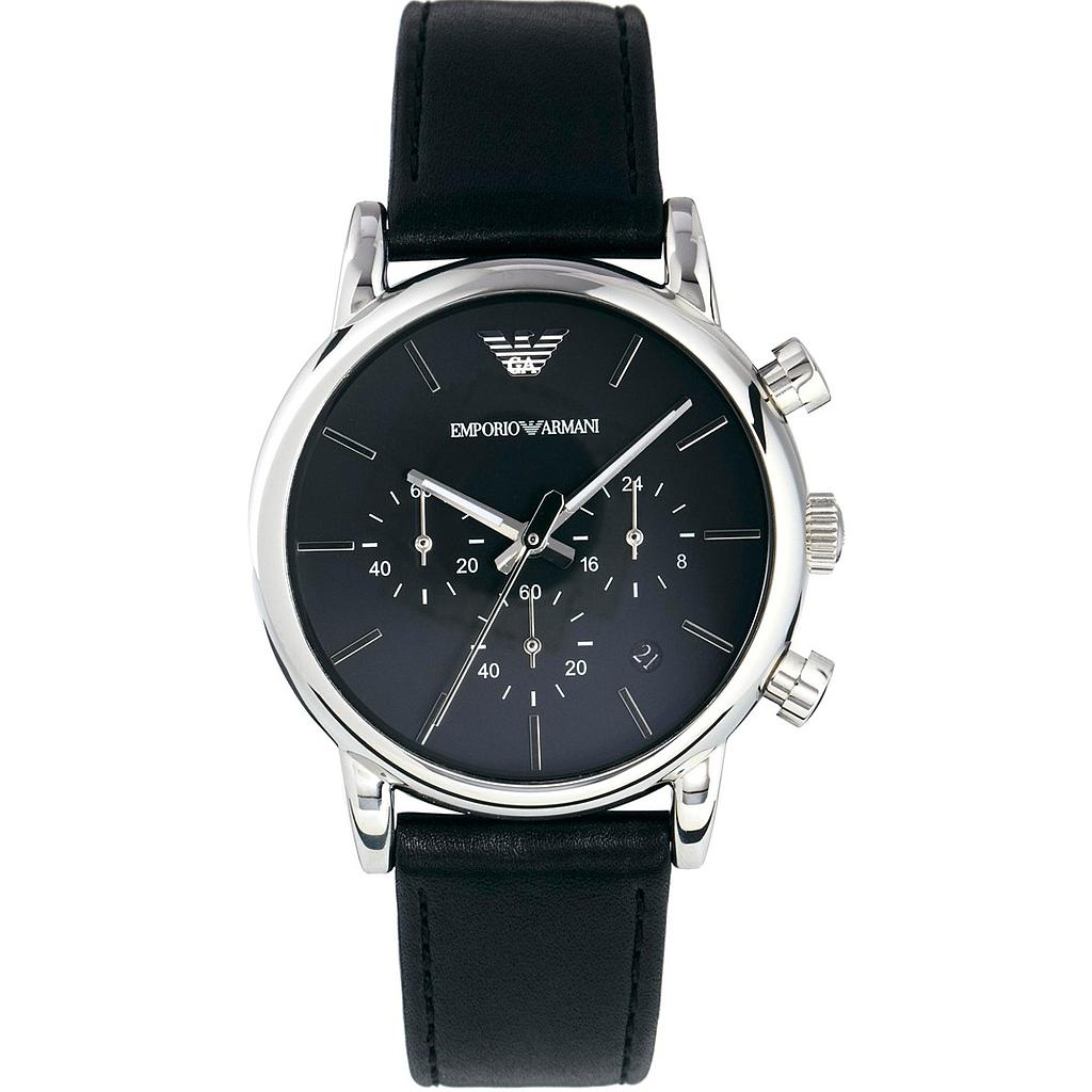 LUIGI QUARTZ 41MM STEEL BLACK LEATHER