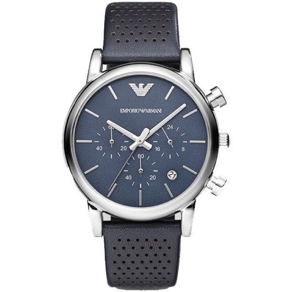 LUIGI CHRONOGRAPH QUARTZ 41MM STEEL BLUE LEATHER