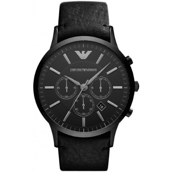 RENATO CHRONOGRAPH QUARTZ 46MM STEEL BLACK BLACK LEATHER