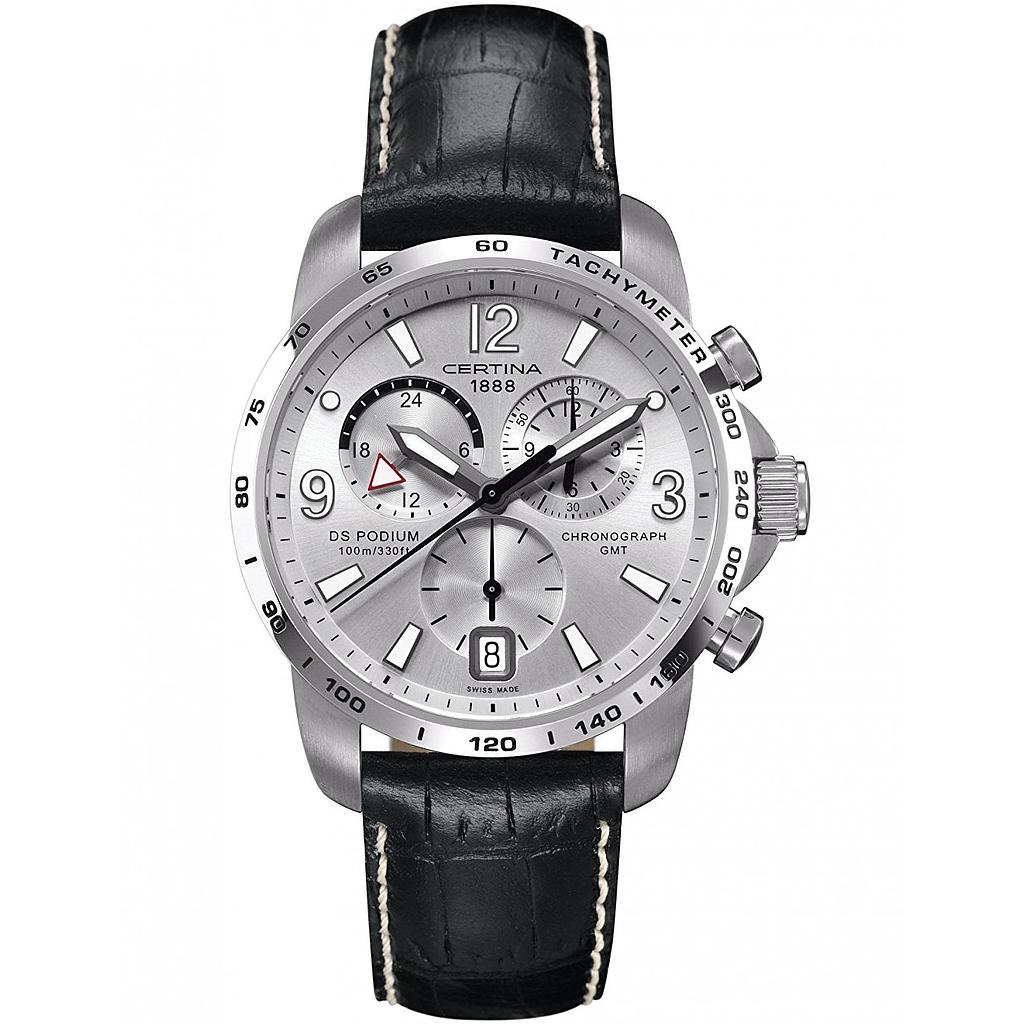 DS PODIUM BIG SIZE CHRONO GMT QUARTZ 42MM STEEL SILVER ALLIGATOR